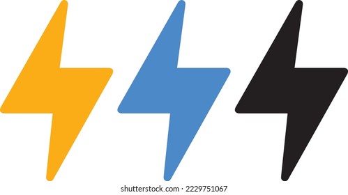 lightning bolt icon set. Electric vector icons, Bolt lightning flash icons. Flash icons collection. Bolt logo. Electric symbols. Electric lightning bolt symbols. Flash light sign.