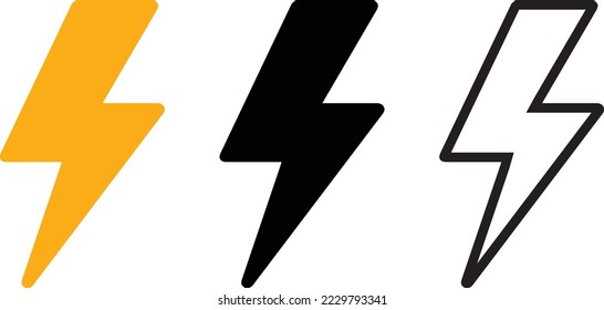 lightning bolt icon set. Electric vector icons, Bolt lightning flash icons. Flash icons collection. Bolt logo. Electric symbols. Electric lightning bolt symbols. Flash light sign.