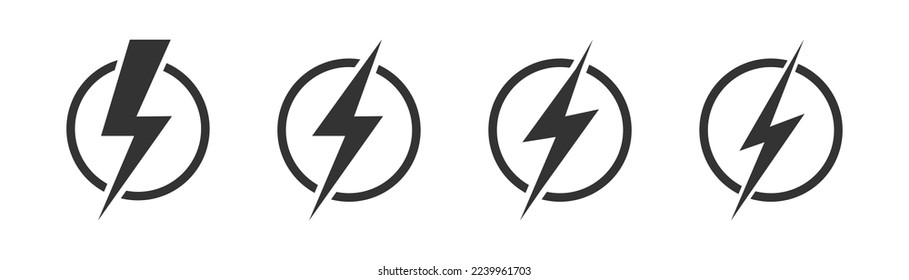 lightning bolt icon set, electric power vector isolated