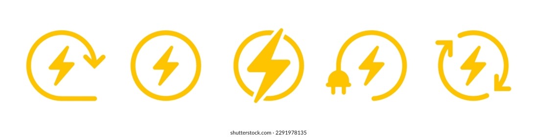 Symbol-Set für Blitzbolzen Elektrischer Leistungsvektor einzeln auf weißem Hintergrund. Vektor 10 eps.