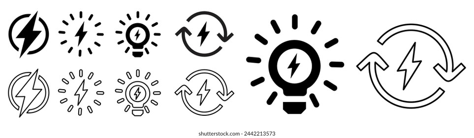 Blitz-Icon-Set. Elektrischer Leistungsvektor isoliert auf weißem Hintergrund.