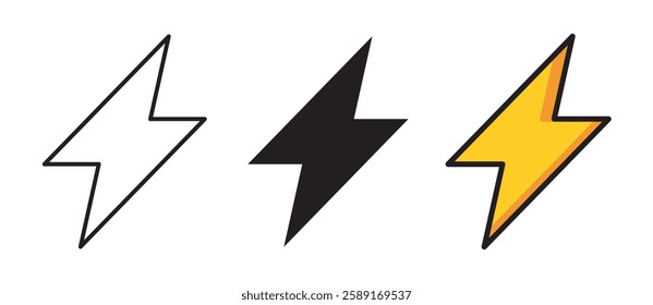 lightning bolt icon set. Electric vector icons, Bolt lightning flash icons. Flash icons collection. Bolt logo. Electric symbols. Electric lightning bolt symbols.