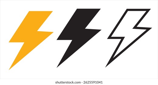 lightning bolt icon set. Electric vector icons, Bolt lightning flash icons. Flash icons collection. Bolt logo. Electric symbols. Electric lightning bolt symbols. Flash light sign.