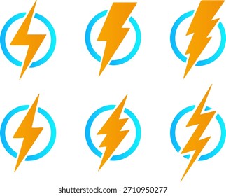 Lightning bolt icon set, electric energy power symbol vector illustration