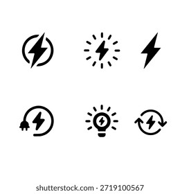 Lightning Bolt Icon Set – Electric Power Vector 