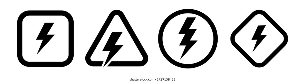 Lightning bolt icon set, electric power energy, thunder storm symbol