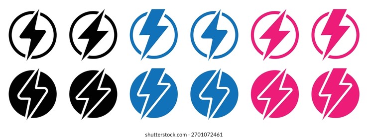 Lightning bolt icon set for energy and power symbol vector, Electric thunderbolt icons for electricity and technology design, Flash lightning bolt logo vector for electric energy concept, vector icons
