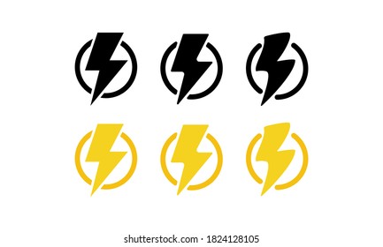 Lightning bolt icon set. Flash. Thunderstorm. Vector on isolated white background. EPS 10