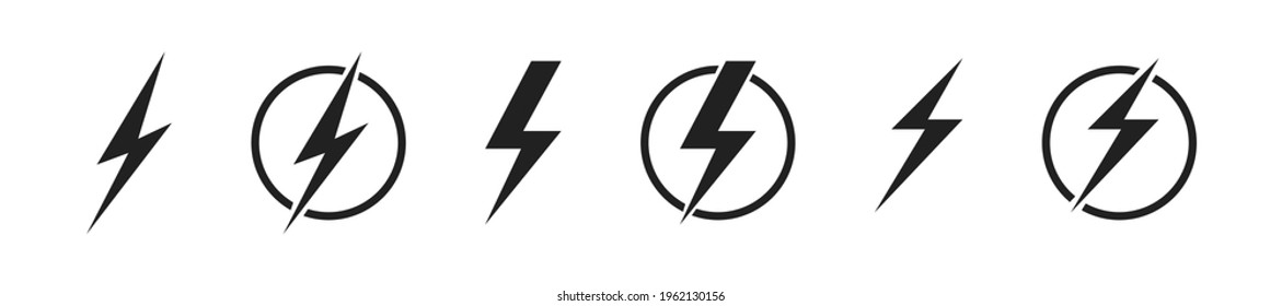 Lightning bolt icon set. Flash or thunderbolt symbol collection on white background.