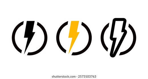 Lightning bolt icon set. Flash electric symbol. Lightning icon logo illustration vector design.
