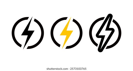 Lightning bolt icon set. Flash electric symbol. Lightning icon logo illustration vector design.