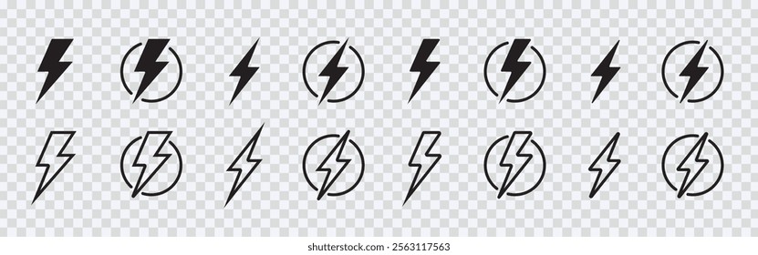 Lightning Bolt Icon Set in Flat Style