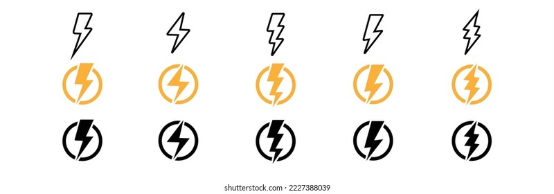 Symbol-Set für Blitzbolzen Der Blitz im Kreis, das Symbol der elektrischen Blitzfunktion. Schild im flachen Stil. Vektorgrafik