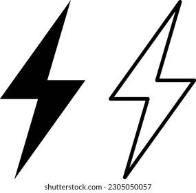 Lightning bolt icon set vector in two styles . Electric power icon isolated on white background . Storm icon