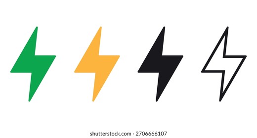 Icono del perno del relámpago fijado Vector - verde amarillo negro energía flash línea símbolo del arte