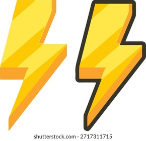 lightning bolt icon set, yellow flash symbols for energy and power, flat vector illustration
