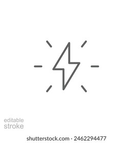 Lightning bolt icon. Simple outline style. Electricity, flash, thunder, spark, shock, light, power, thunderbolt, energy concept. Thin line symbol. Vector illustration isolated. Editable stroke.
