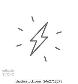 Lightning bolt icon. Simple outline style. Electricity, flash, thunder, spark, shock, light, power, thunderbolt, energy concept. Thin line symbol. Vector illustration isolated. Editable stroke.