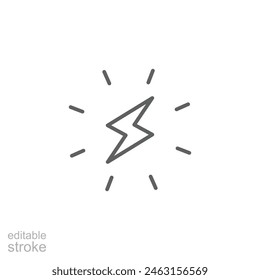 Lightning bolt icon. Simple outline style. Electricity, flash, thunder, spark, shock, light, power, thunderbolt, energy concept. Thin line symbol. Vector illustration isolated. Editable stroke.