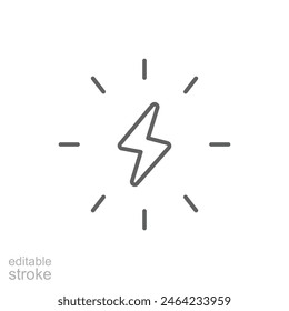 Lightning bolt icon. Simple outline style. Electricity, flash, thunder, spark, shock, light, power, thunderbolt, energy concept. Thin line symbol. Vector illustration isolated. Editable stroke.