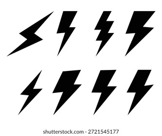 Blitzsymbol, das Energie, Strom und Energie symbolisiert. Minimalistischer Donner Energie elektrische Blitzsymbole Wetter Strom. Vektorgrafik einzeln auf weißem Hintergrund.