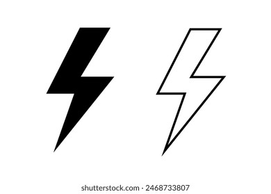 Lightning bolt icon. Thunder light. Black lightening logo isolated on white background. Electric thunderbolt for design print. Fast power. Energy s symbol. Flash shock element. Vector illustration