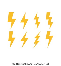 Lightning bolt icon. Thunder light. orange  lightening logo isolated on white background. Electric thunderbolt for design print. Fast power. Energy s symbol. Flash shock element. Vector illustration