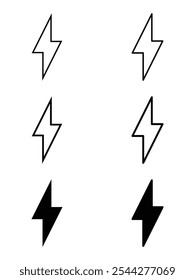 Estilo De Preenchimento De Linha De Variações De Ícone De Raio. Conjunto De Ícones De Energia Do Flash. Vetor de ícone elétrico. Ícone de energia. Símbolo de Energia