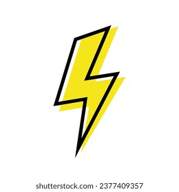 Lightning bolt icon vector with black outline. Thunderbolt, charge sign symbol