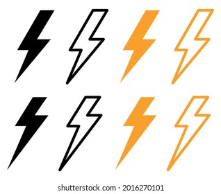 Lightning bolt icon. Vector lightning logo electric, set of thunder and lightning . Lightning bolt signs, icons isolated over white background. Electric power, storm. Vector.