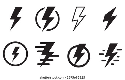 Lightning bolt icon vector set