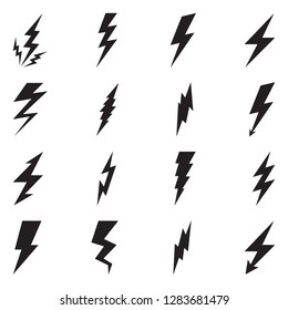 Lightning Bolt Icons. Black Flat Design. Vector Illustration.