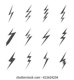 Lightning bolt icons. Black flat images on white background. Vector illustration