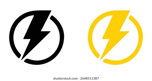 Lightning bolt icons in black and yellow isolated on white background