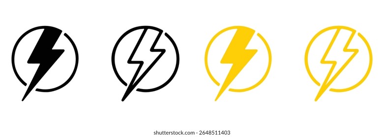 Lightning bolt icons in black and yellow isolated on white background