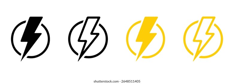 Lightning bolt icons in black and yellow isolated on white background