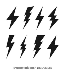 Lightning bolt icons collection. Flash symbol, thunderbolt. Simple lightning strike sign. Vector illustration.