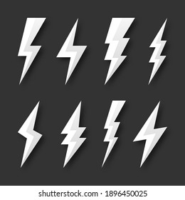 Lightning bolt icons collection. Flash symbol, thunderbolt. Simple lightning strike sign. Vector illustration.