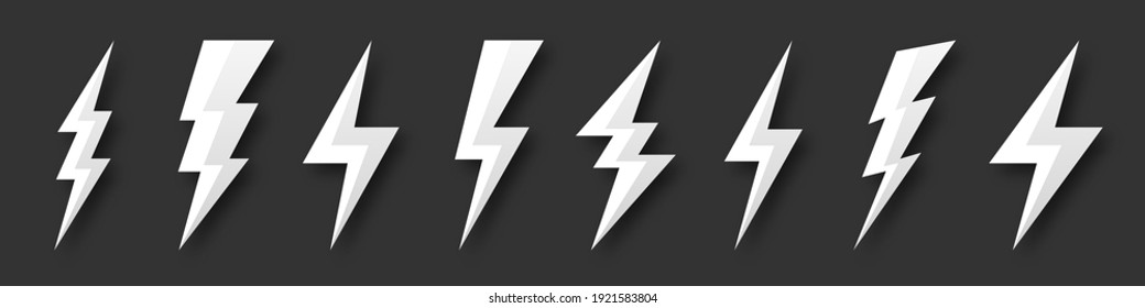 Lightning bolt icons collection. Flash symbol, thunderbolt. Simple lightning strike sign. Vector illustration.