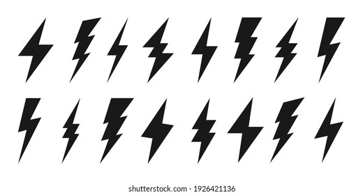Lightning bolt icons collection. Flash symbol, thunderbolt. Simple lightning strike sign. Vector illustration.