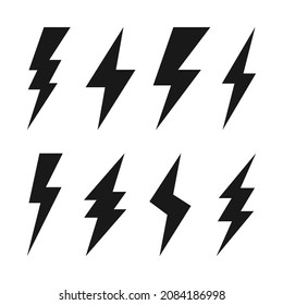 Lightning bolt icons collection. Flash symbol, thunderbolt. Simple lightning strike sign. Vector illustration.