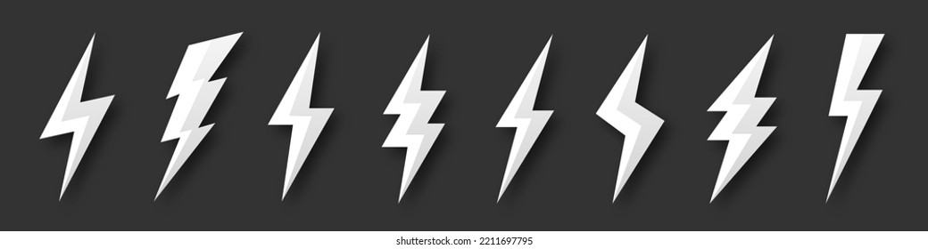 Lightning Bolt Icons Collection. Flash Symbol, Thunderbolt. Simple Lightning Strike Sign. Vector Illustration.