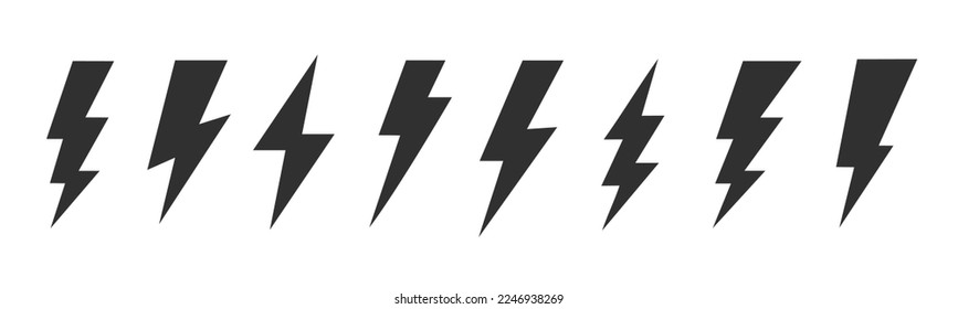 Lightning bolt icons collection. Flash symbol, thunderbolt. Simple lightning strike sign. Vector illustration