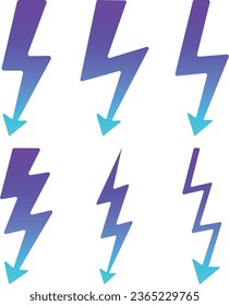 Lightning bolt icons collection. Flash symbol, thunderbolt. Simple lightning strike sign. Vector illustration.