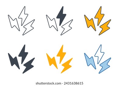 Lightning Bolt icons with different styles. Energy and thunder electricity symbol vector illustration isolated on white background