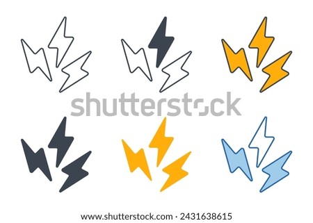 Lightning Bolt icons with different styles. Energy and thunder electricity symbol vector illustration isolated on white background