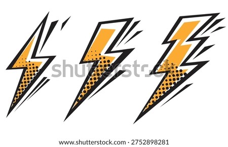 Lightning bolt icons - funky pop art dynamic electric energy symbols set