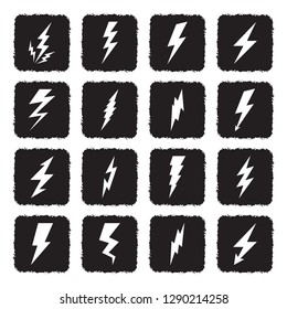 Lightning Bolt Icons. Grunge Black Flat Design. Vector Illustration. 