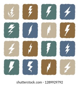 Lightning Bolt Icons. Grunge Color Flat Design. Vector Illustration. 