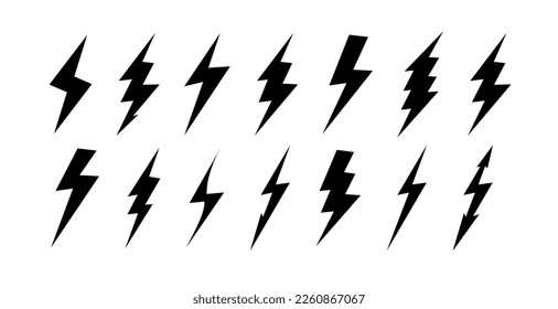 Lightning bolt icons with grunge isolated on white background. Vintage flash symbol, thunderbolt. Simple lightning strike sign. Vector